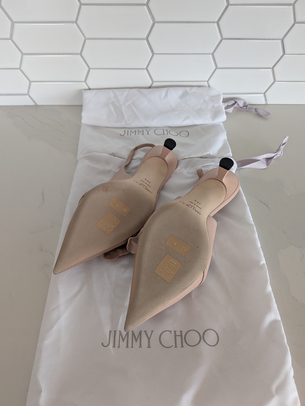 Jimmy Choo Women's Nude Slingback Flower Pointed-Toe Pumps - Picture 2 of 9